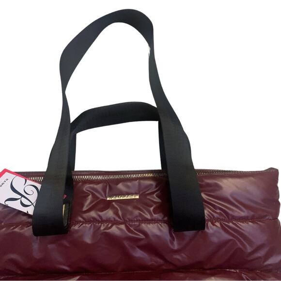 Rampage Quilted Puffer Handbag Shoulder Bag Wine Red Burgundy Tote Big Purse - Picture 2 of 12